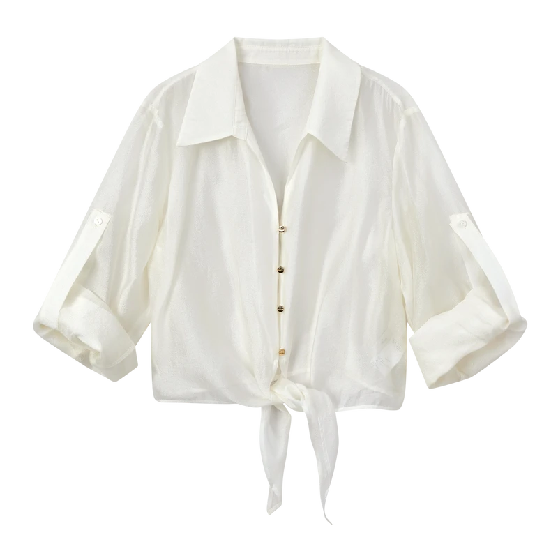 【尚雅专属】短款系带轻薄遮阳外披时尚V领衬衣S3163