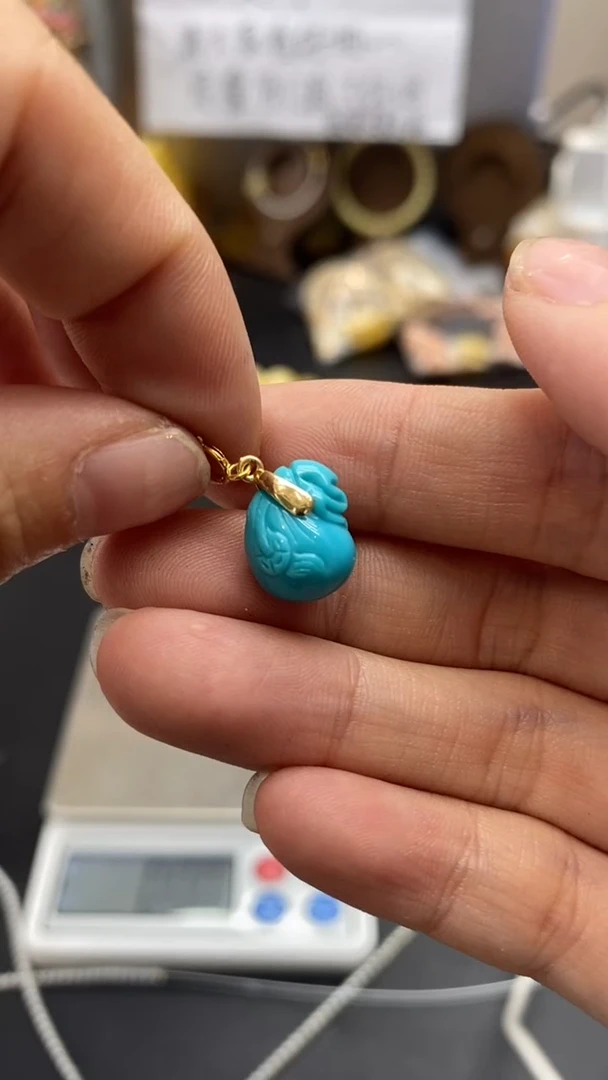 18K金镶嵌绿松石珠宝奇石677