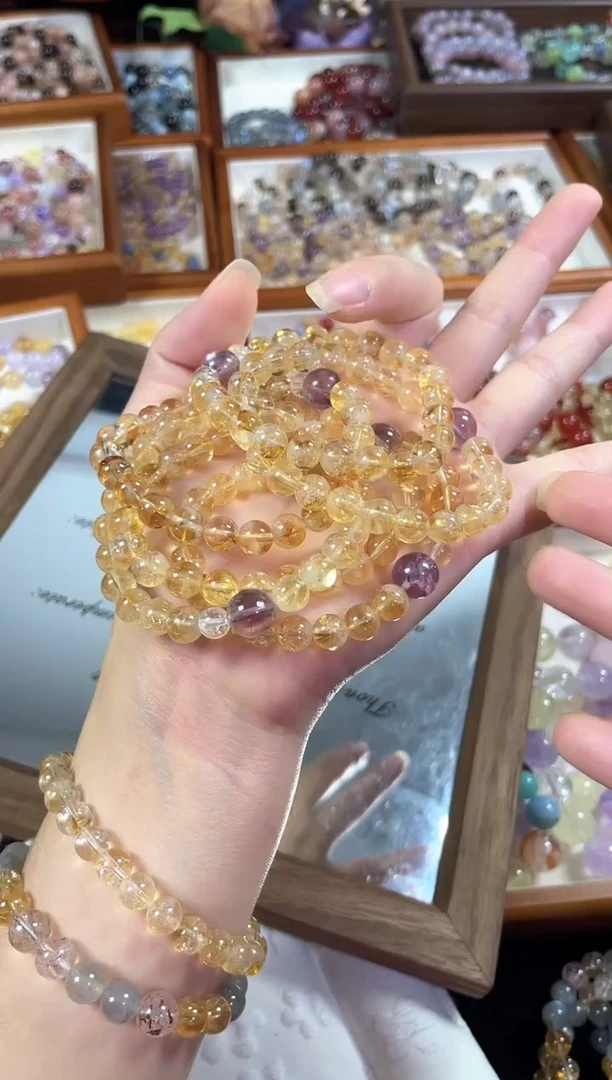 未镶嵌手串水晶天然高透暴力黄塔晶紫水晶手串