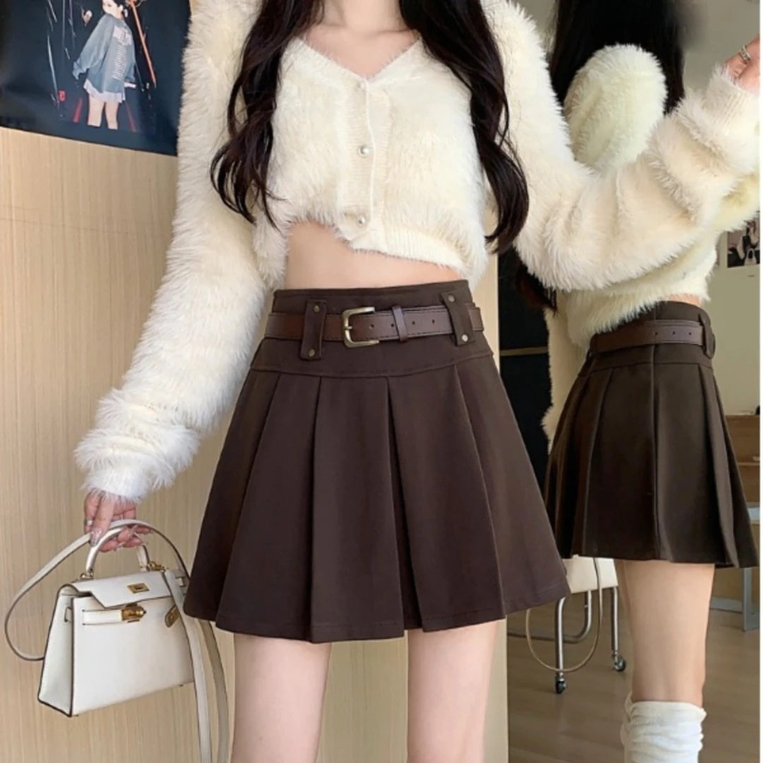 2025胖mm秋季大码复古毛呢半身裙女高腰A字百褶裙显瘦包臀短裙潮