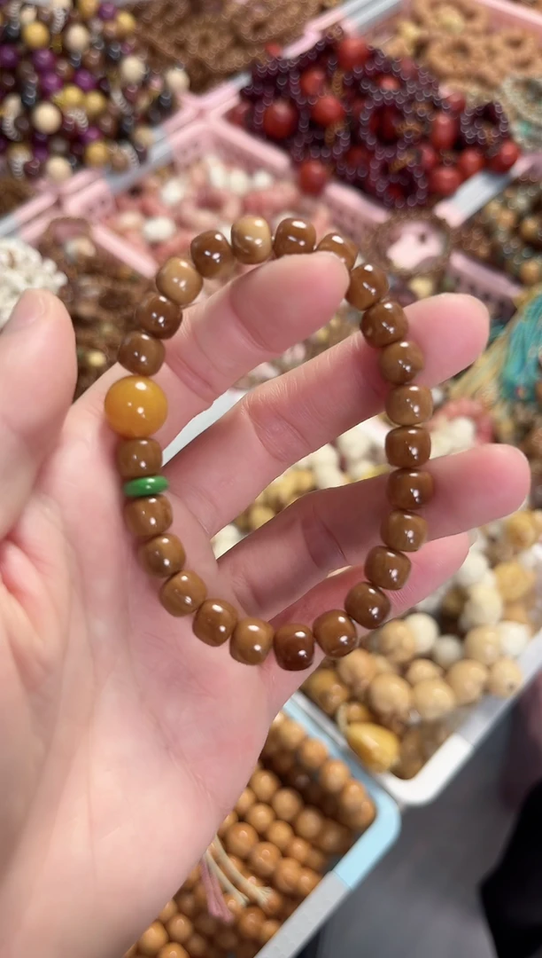 石英质玉（黄龙玉）未镶嵌手串库克老型8mm搭配缅黄多样性发其一