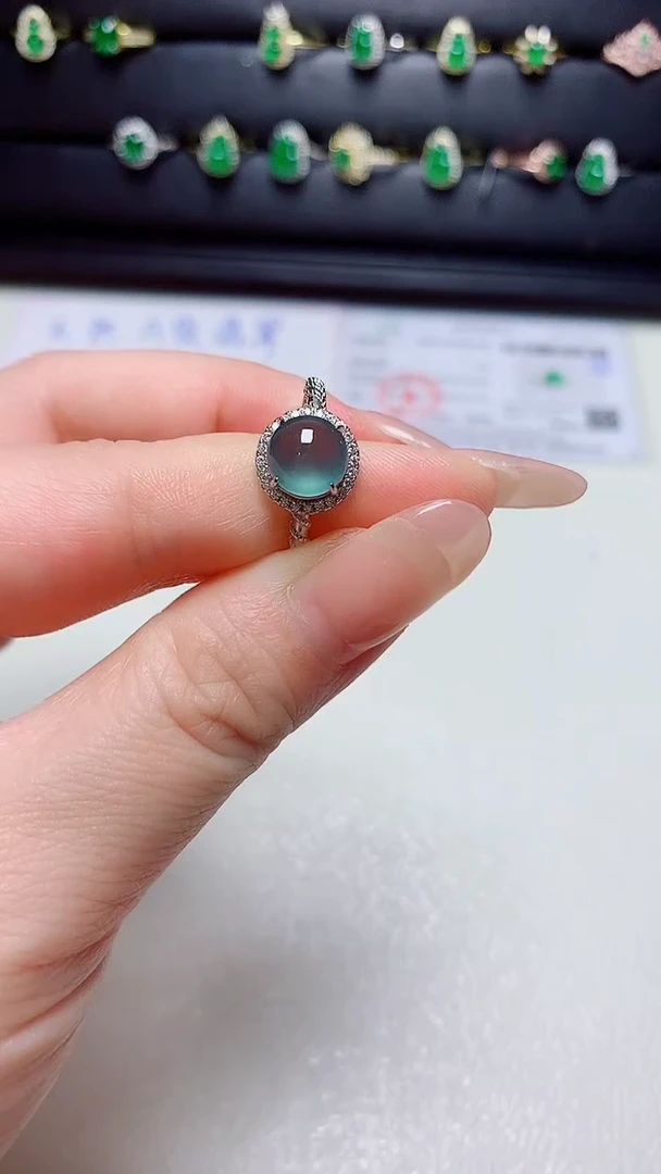 翡翠戒指银S925镶嵌天然翡翠s925银镶嵌