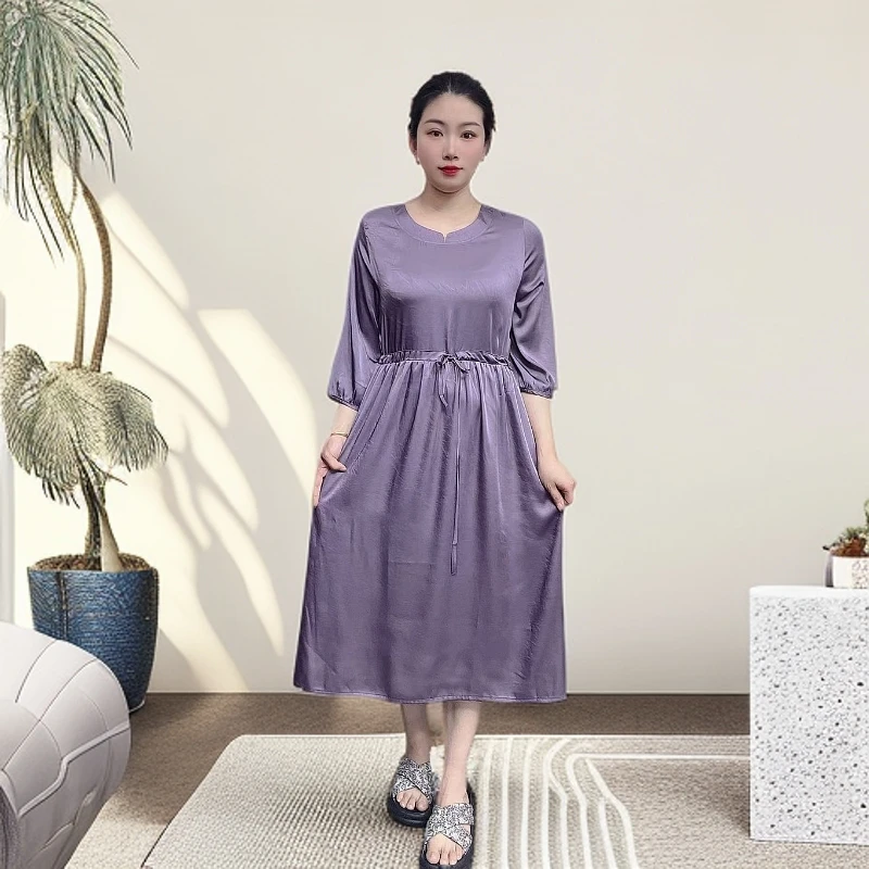 【紫韵收腰裙】2025夏季妈妈装高端连衣裙气质中年女装优雅过膝长裙