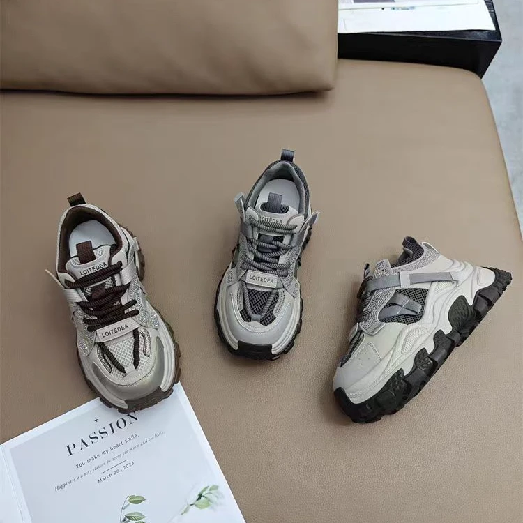 2025春季新款水钻厚底老爹鞋灰色爆款拼色老爹鞋51572