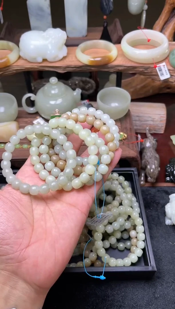 【闪购商品】和田玉手串未镶嵌卡10且末青白 老型 多样性发一