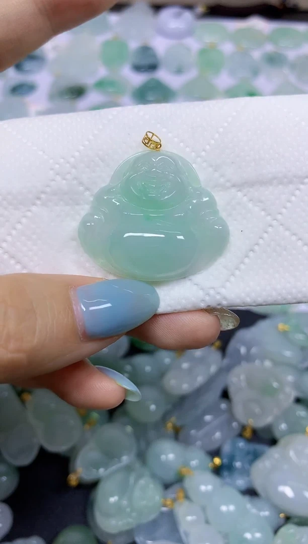 翡翠18K金镶嵌颈饰天然翡翠A货