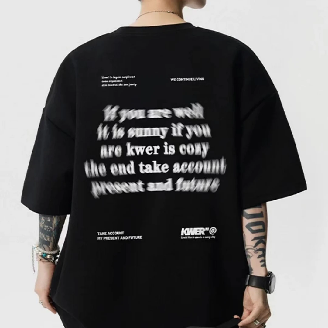 夏季高街潮流字母印花纯棉重磅短袖宽松休闲时尚设计T恤男女同款