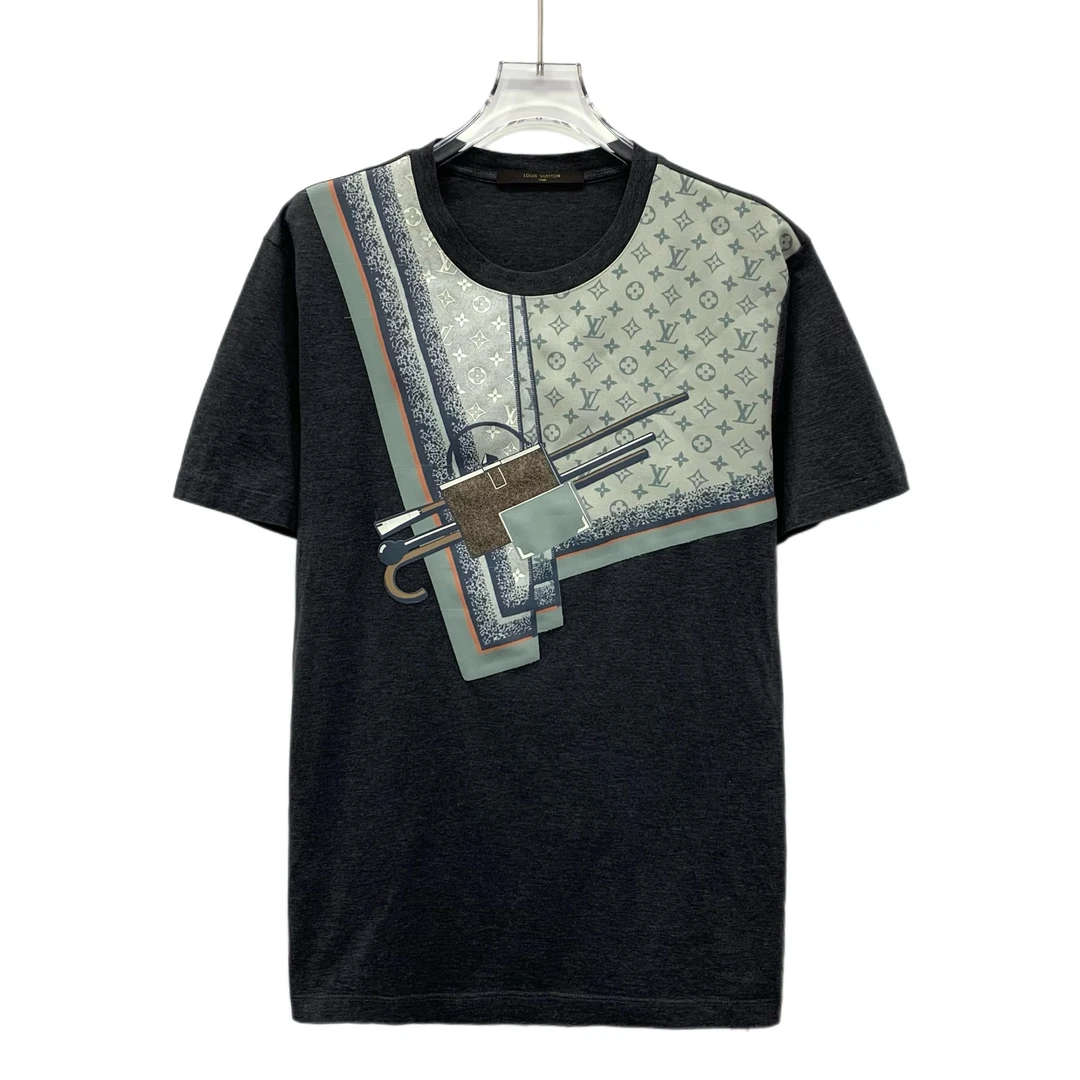 95新 LouisVuitton/路易威登  HM0859  logo老花锁头拼接短袖 S码