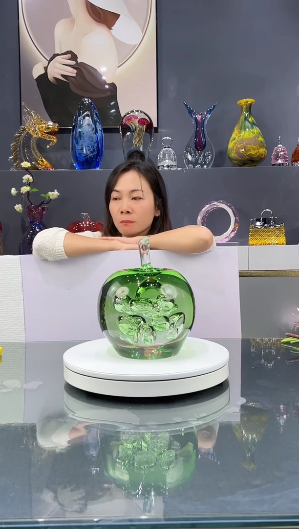 手工艺品琉璃  水晶琉璃绿苹果1个