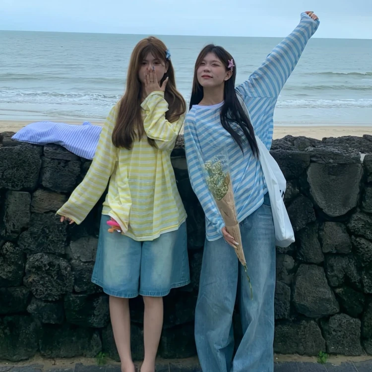 条纹冰丝防晒罩衫女春夏薄款配吊带外搭空调衫懒惰松弛感长袖上衣