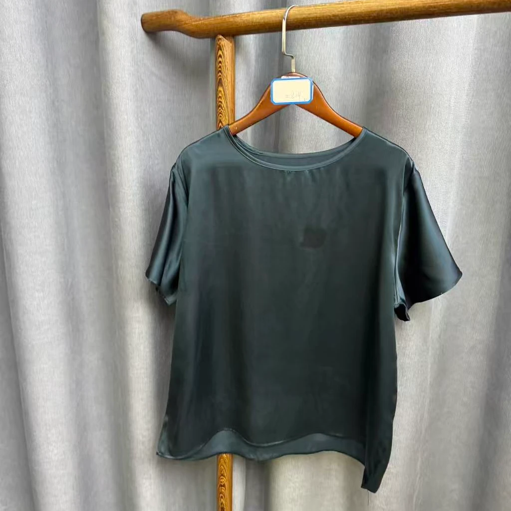 秋季新款休闲时尚圆领桑蚕丝短袖上衣女Z824