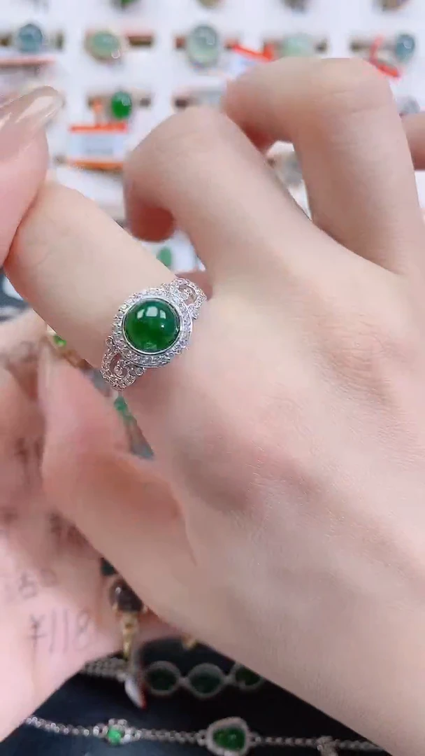 银S925镶嵌戒指翡翠天然翡翠