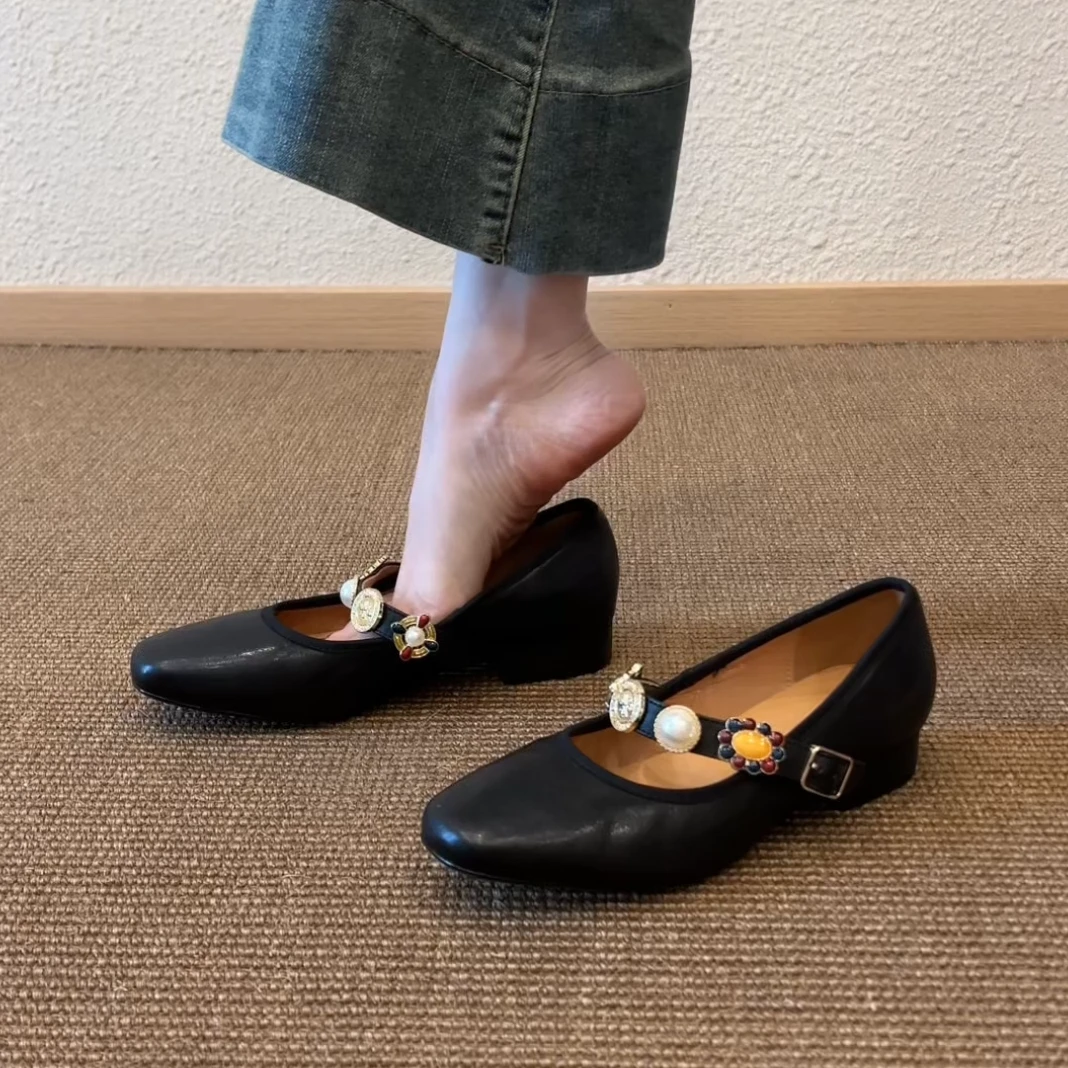 Pokoy-2.5cm一字带巴洛克风平底单鞋