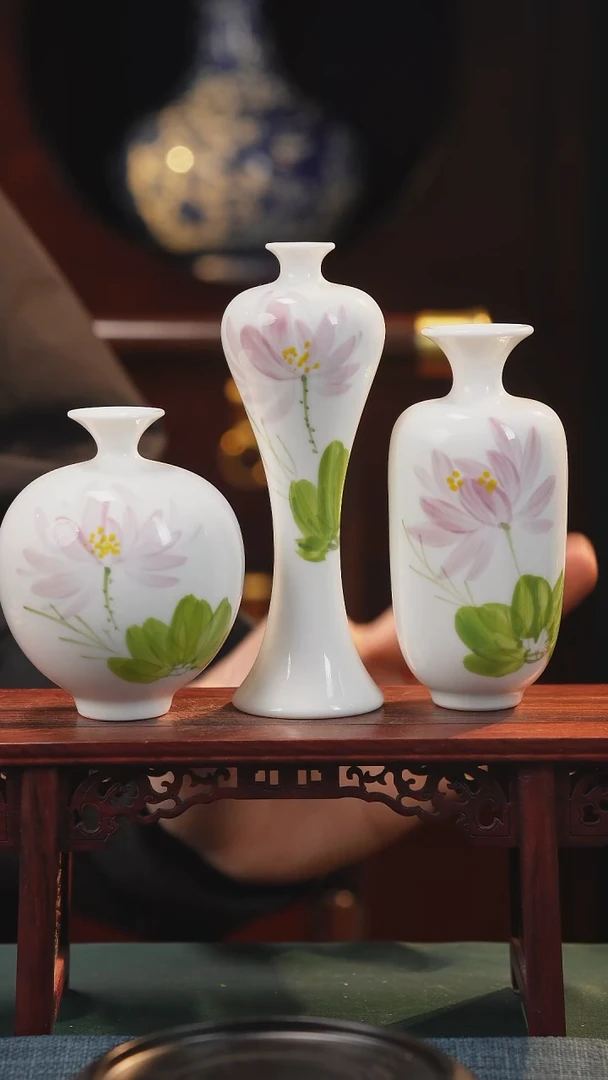 【闪购商品】摆件纯手工手绘高白泥瓷〖三件套〗
