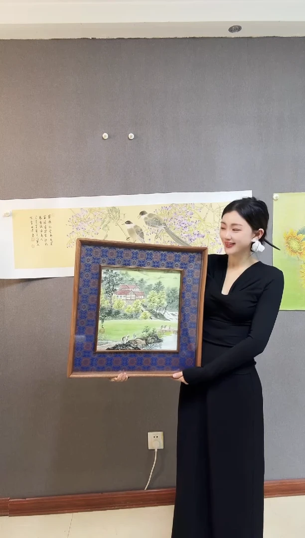 国画实木框装裱《牧归图》手绘国画