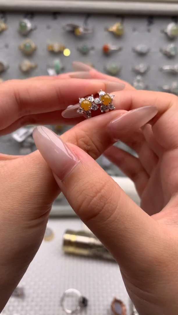 银S925镶嵌戒指翡翠耳饰13