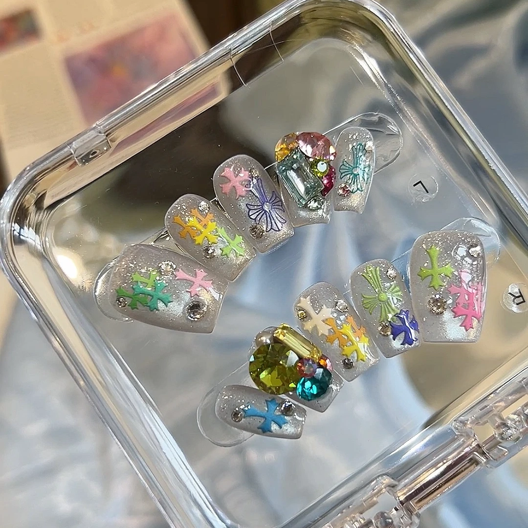 【Molin美甲】多巴胺克罗心 猫眼爆闪显白纯手工施华洛华子穿戴甲