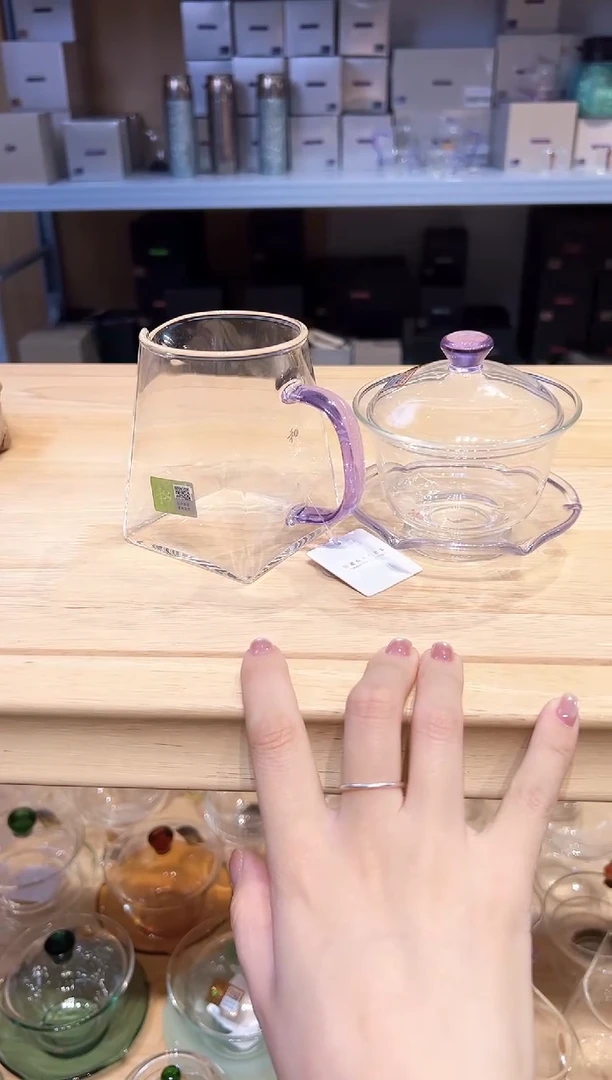 禾器瀚然公道杯浅紫色+禅语浅紫色盖碗