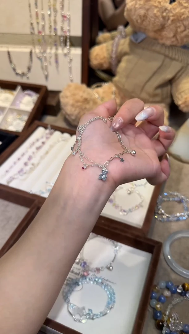 银S925镶嵌手链水晶小熊软糖