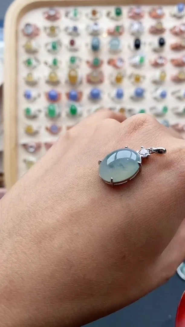 【闪购商品】翡翠颈饰银S925镶嵌缅甸天然A货翡翠111  5+9