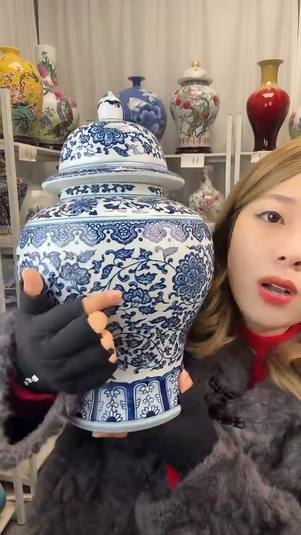 摆件陶景德镇柴烧将军罐高38