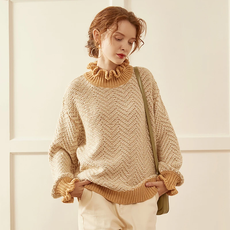 全织时代 2025领子显脸小 荷叶领针织毛衣女秋冬2025新款显瘦套头