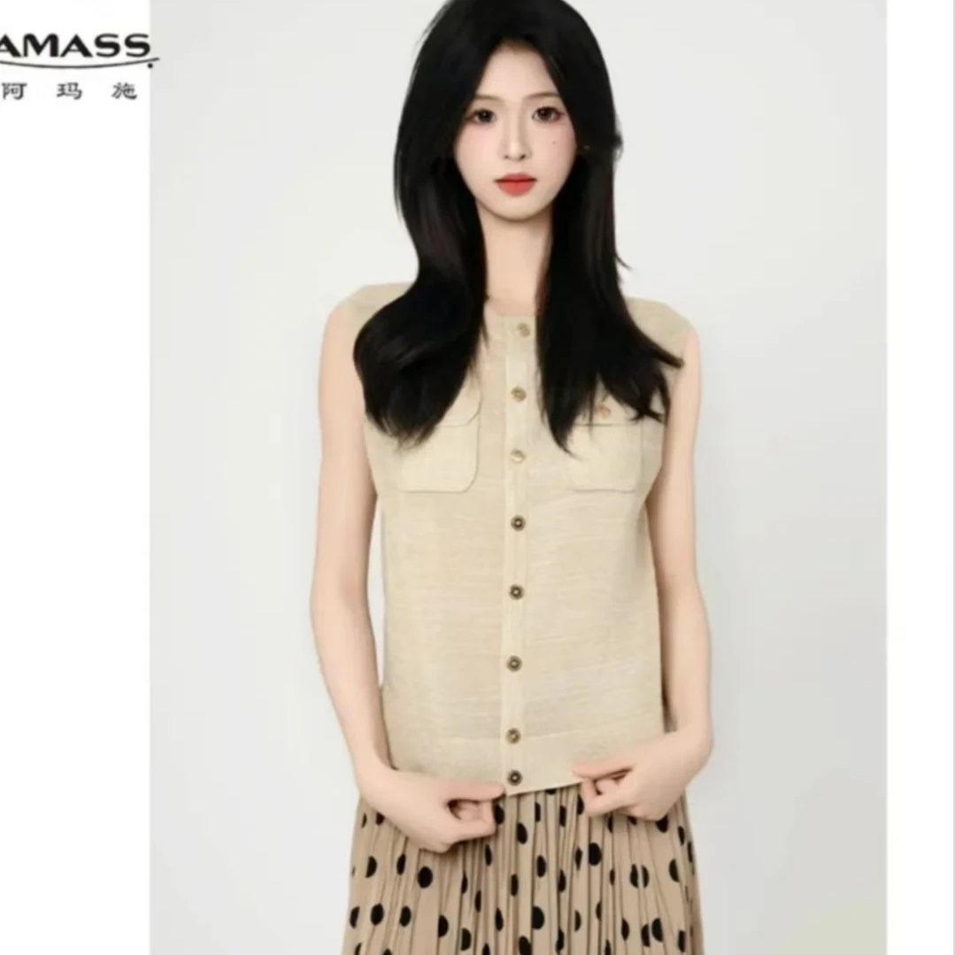 AMASS阿玛施早春新款时尚百搭无袖设计气质针织马甲开衫548018