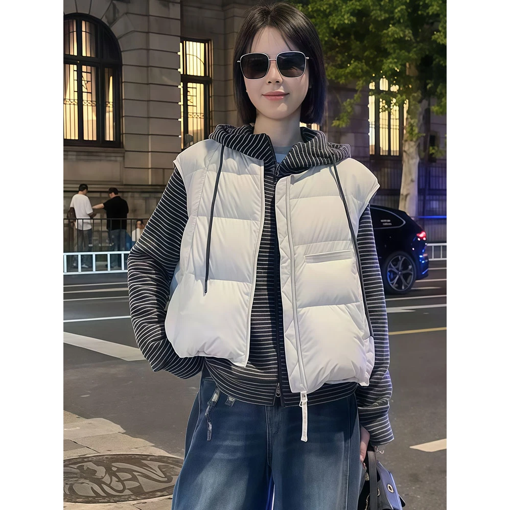 白鸭绒短款羽绒马夹女2025冬新款小个子无袖坎肩外搭背心马夹外套