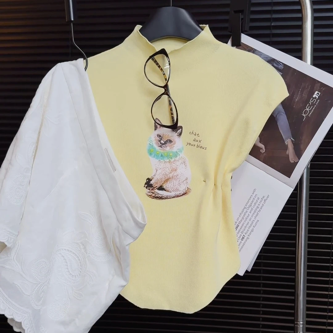 夏季可爱狗狗背心国风通勤高级款休闲透气无袖时尚上衣DP6324