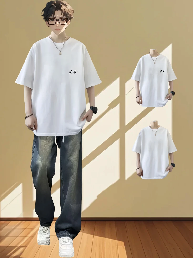 美式痞帅短袖T恤纯棉男士运动休闲百搭夏季ins宽松潮流印花圆领