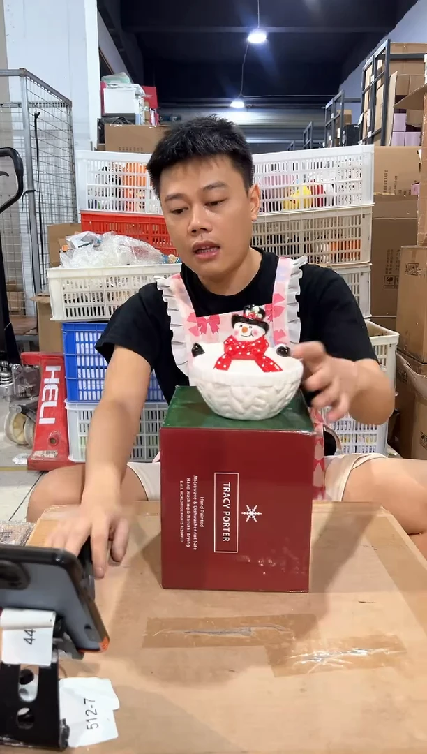 瓷片原盒雪人碗
