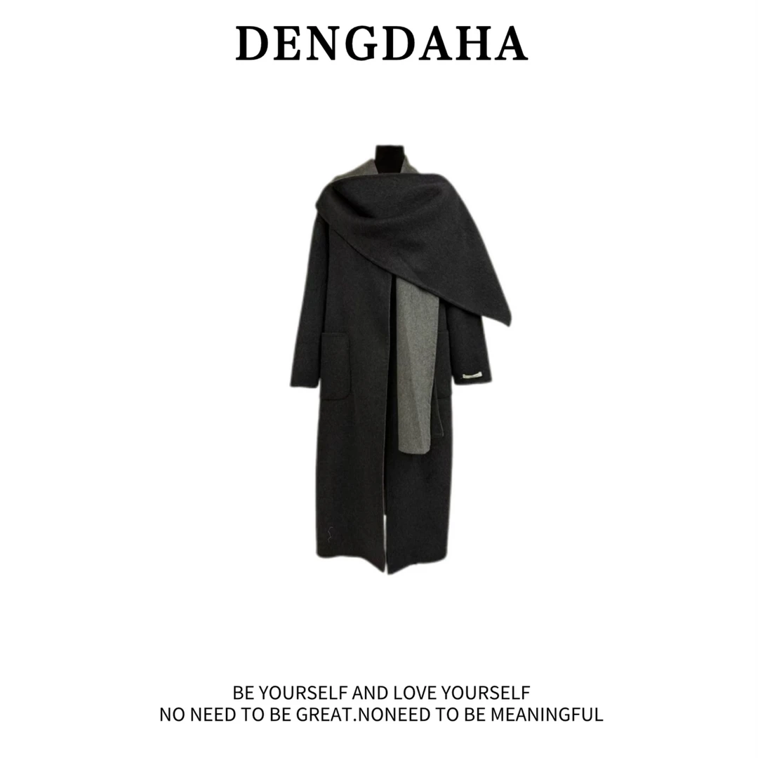 DENGDAHA秋冬女士百搭时尚外套气质大衣毛呢6006