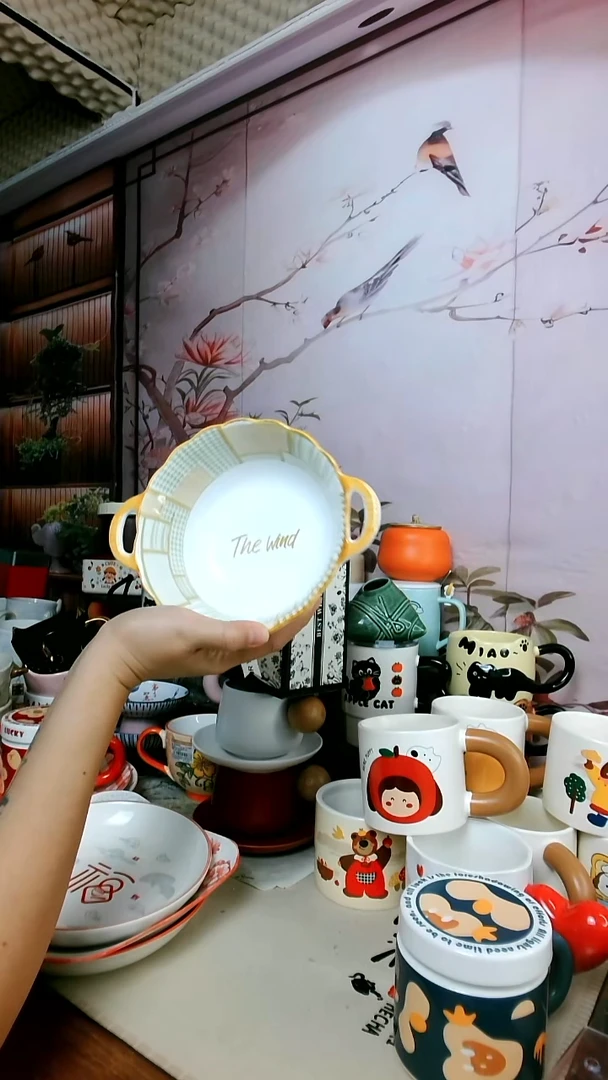 陶千鸟格碗碟套装