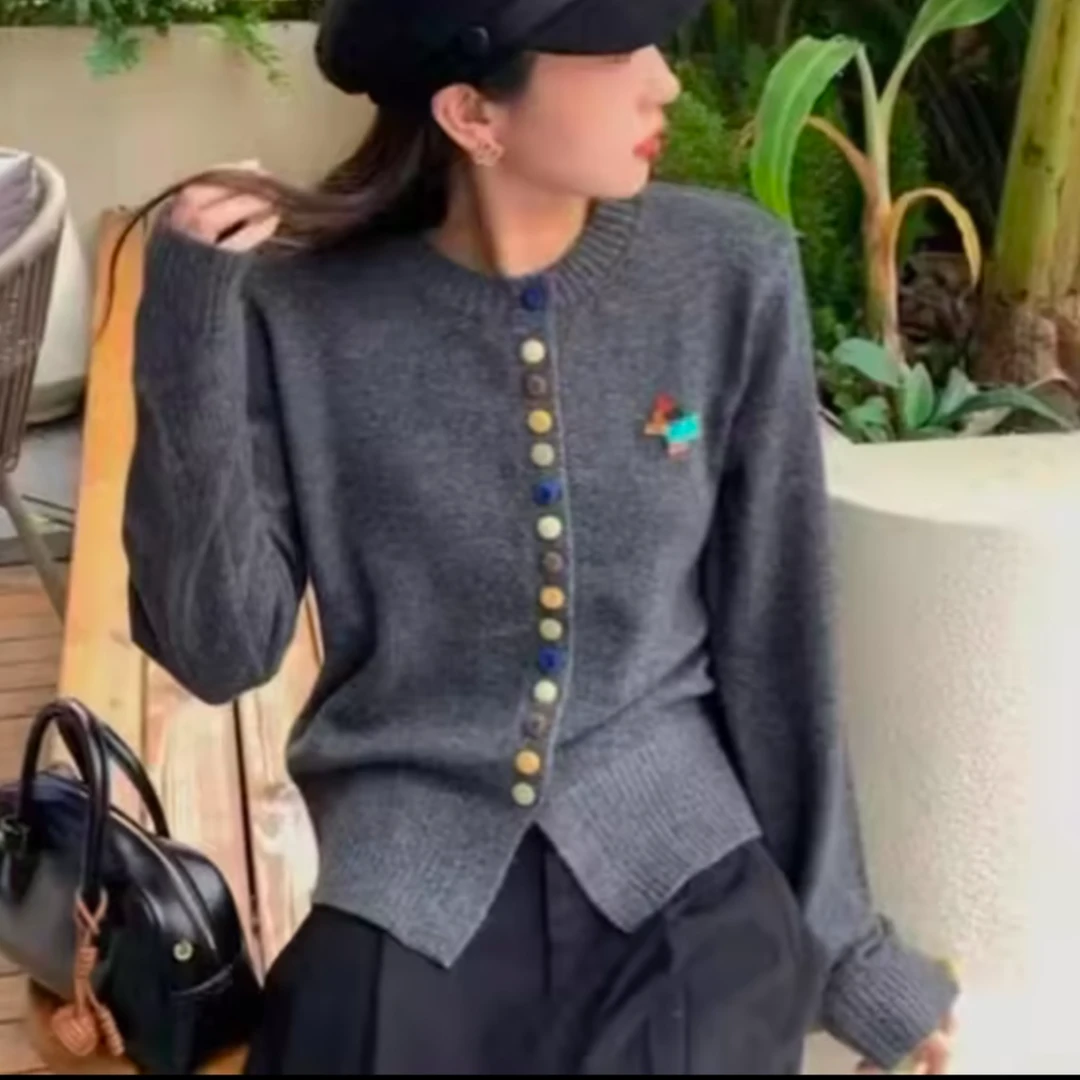 大码女装休闲风宽松春秋拼接减龄长袖设计感毛针织衫圆领时尚显瘦