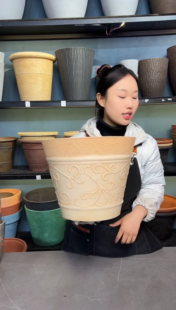 33*26/12E33/象牙色手工浮雕强体花盆