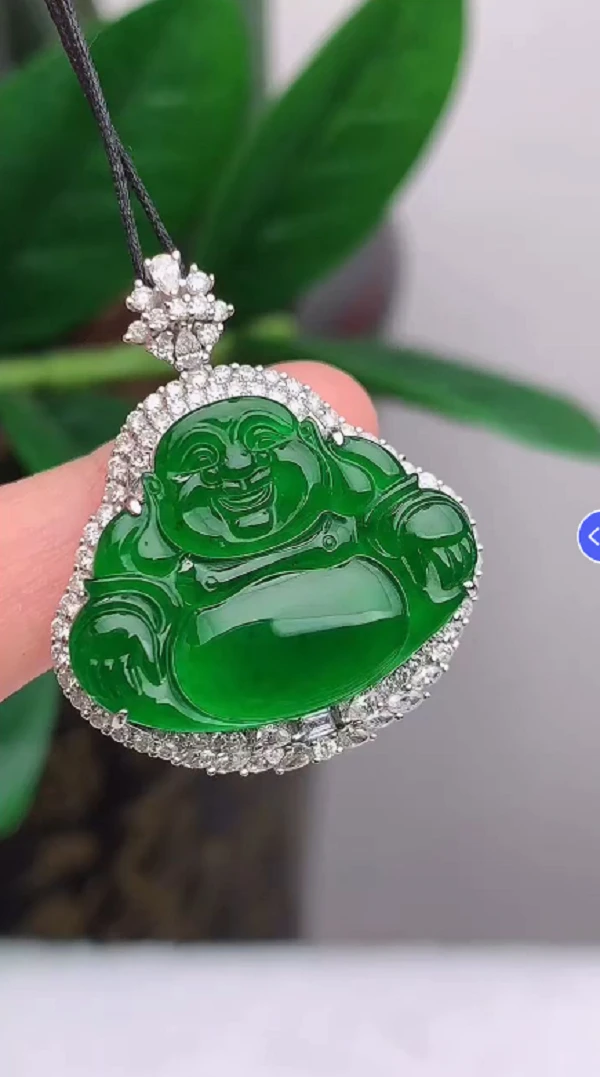 天然高冰中翡翠佛公吊坠A货翡翠