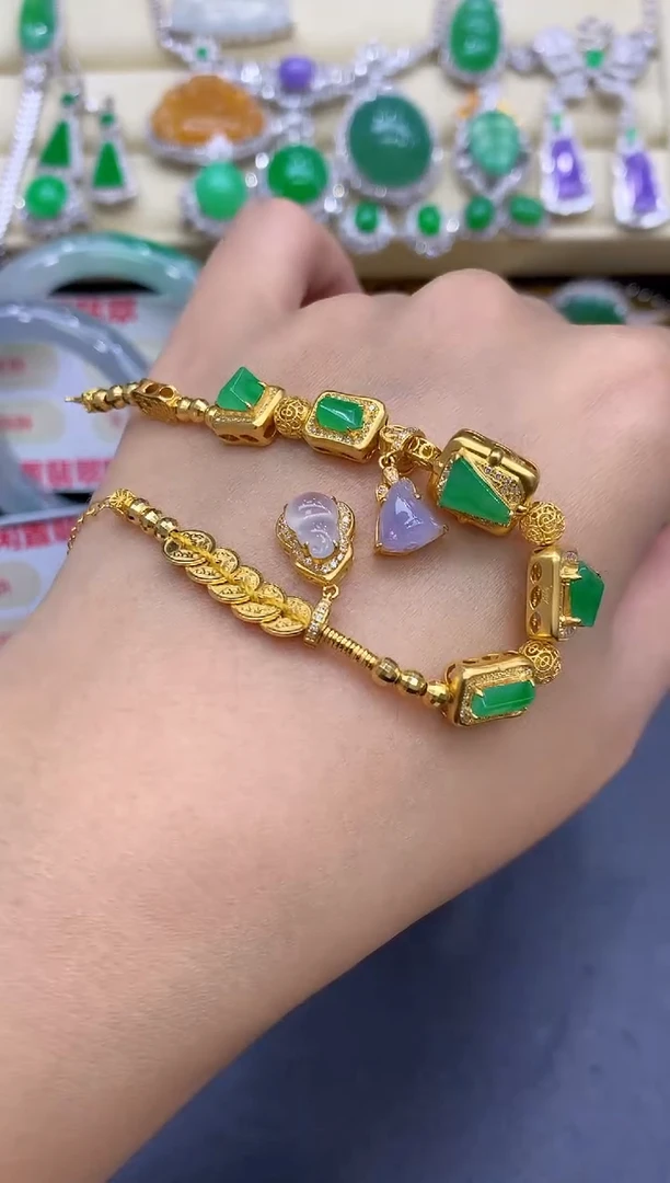 18K金镶嵌手链翡翠437-中国好珍宝