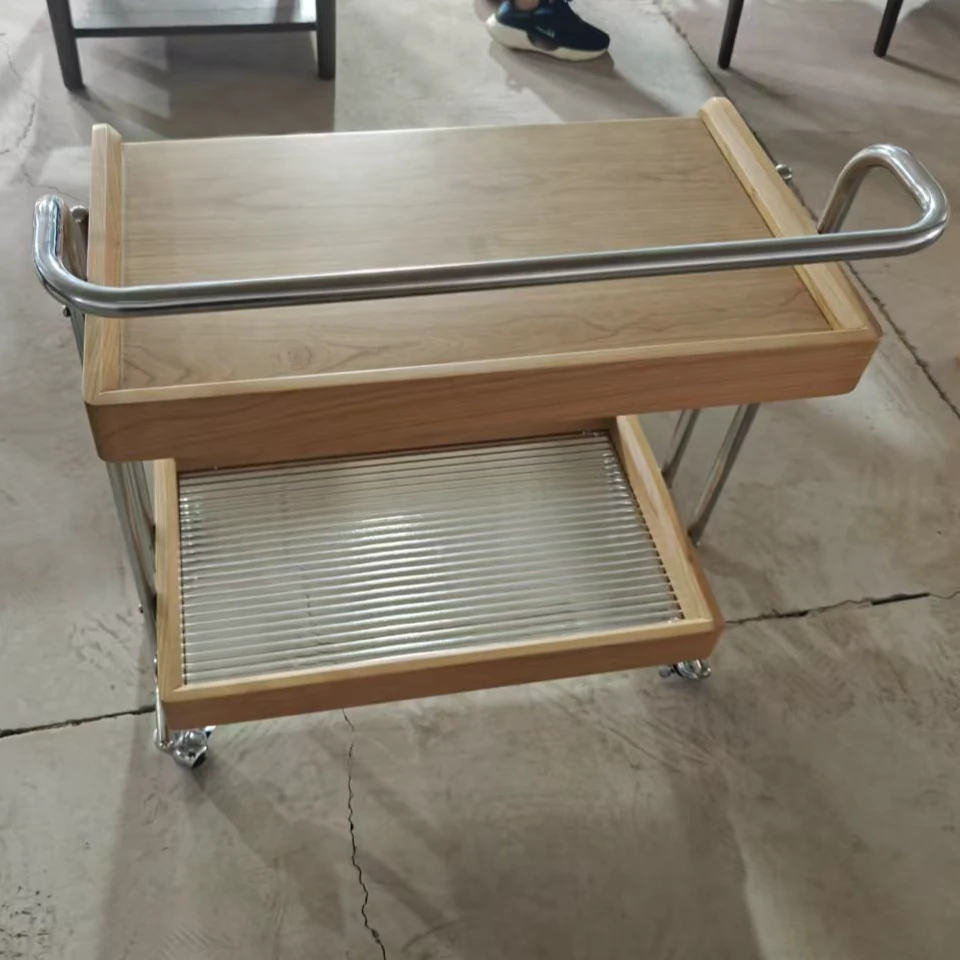 樱桃木小推车移动边几餐桌边几可移动客厅家用阳台双层角几简约