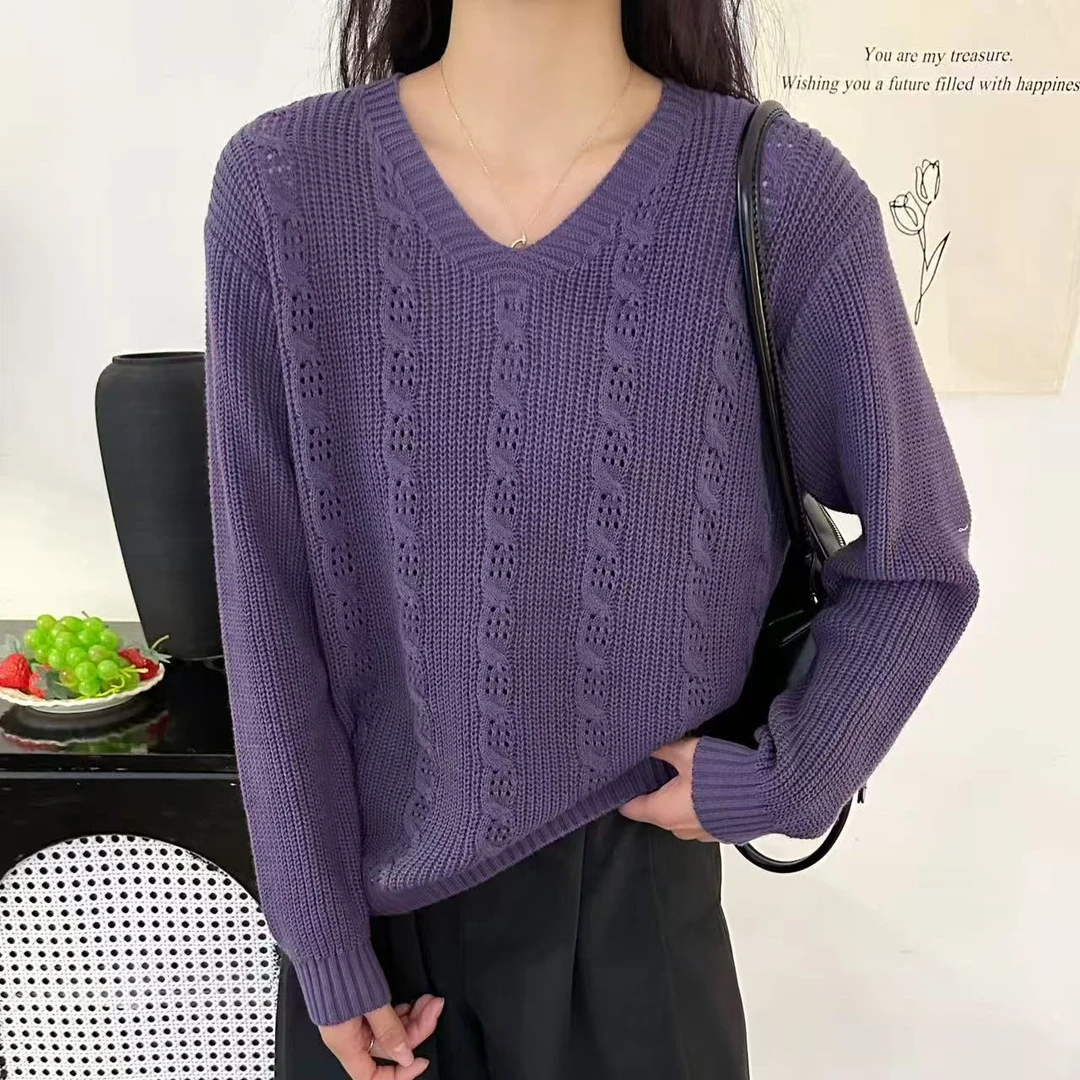 新款鸡心领棉纱线内搭针织衫