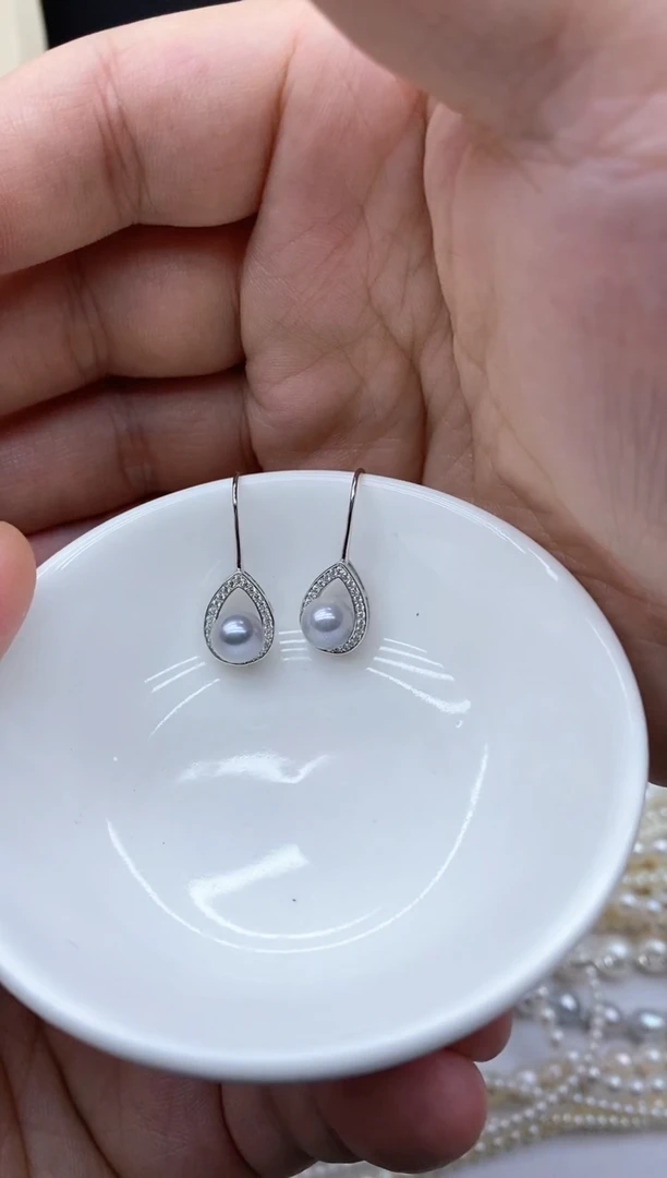 【闪购商品】海水珍珠耳饰银S925镶嵌6.5-7mm