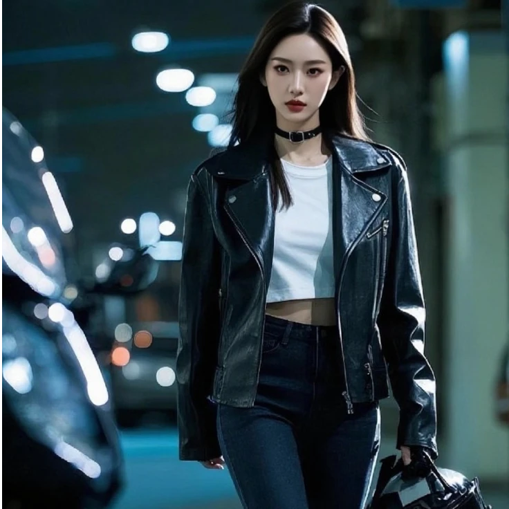 109-199（古着）孤品 复古皮衣短款标准宽松型厚款翻领冬季做旧秋季