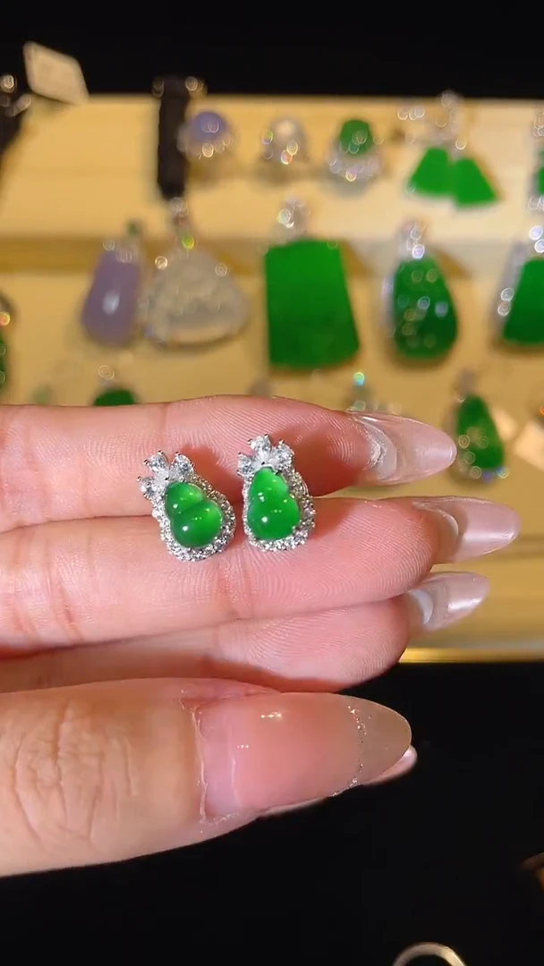 翡翠银S925镶嵌耳饰天然翡翠A货
