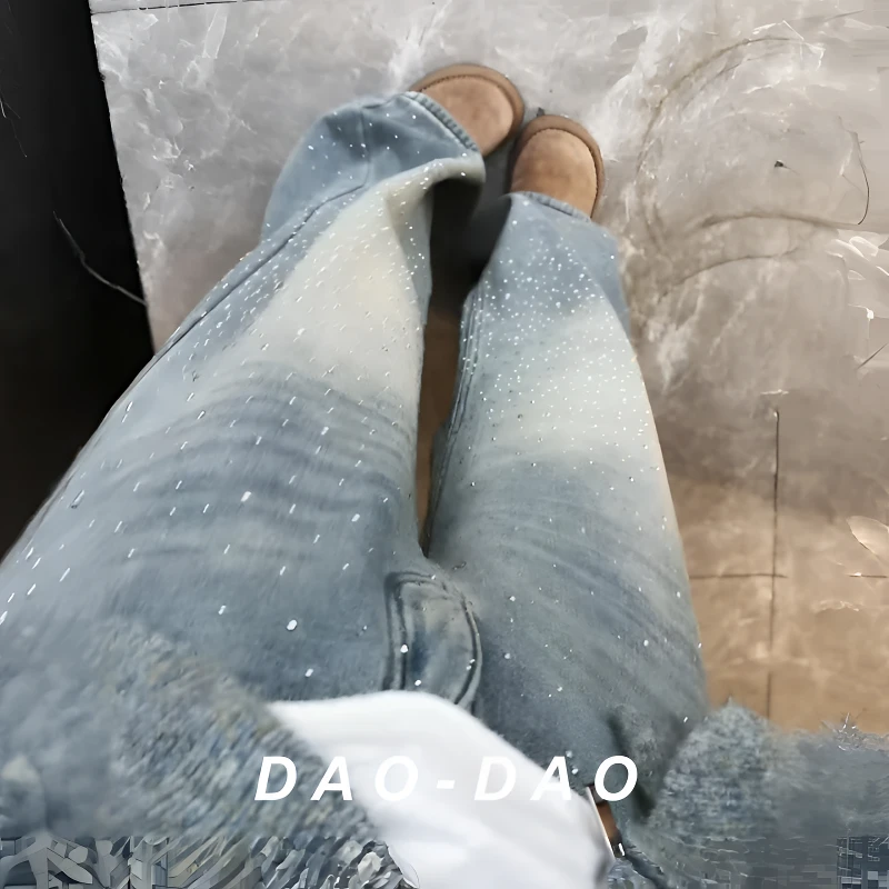 2025秋冬新款烫钻阔腿裤女韩系减龄高腰重工带钻满天星坠感拖地裤