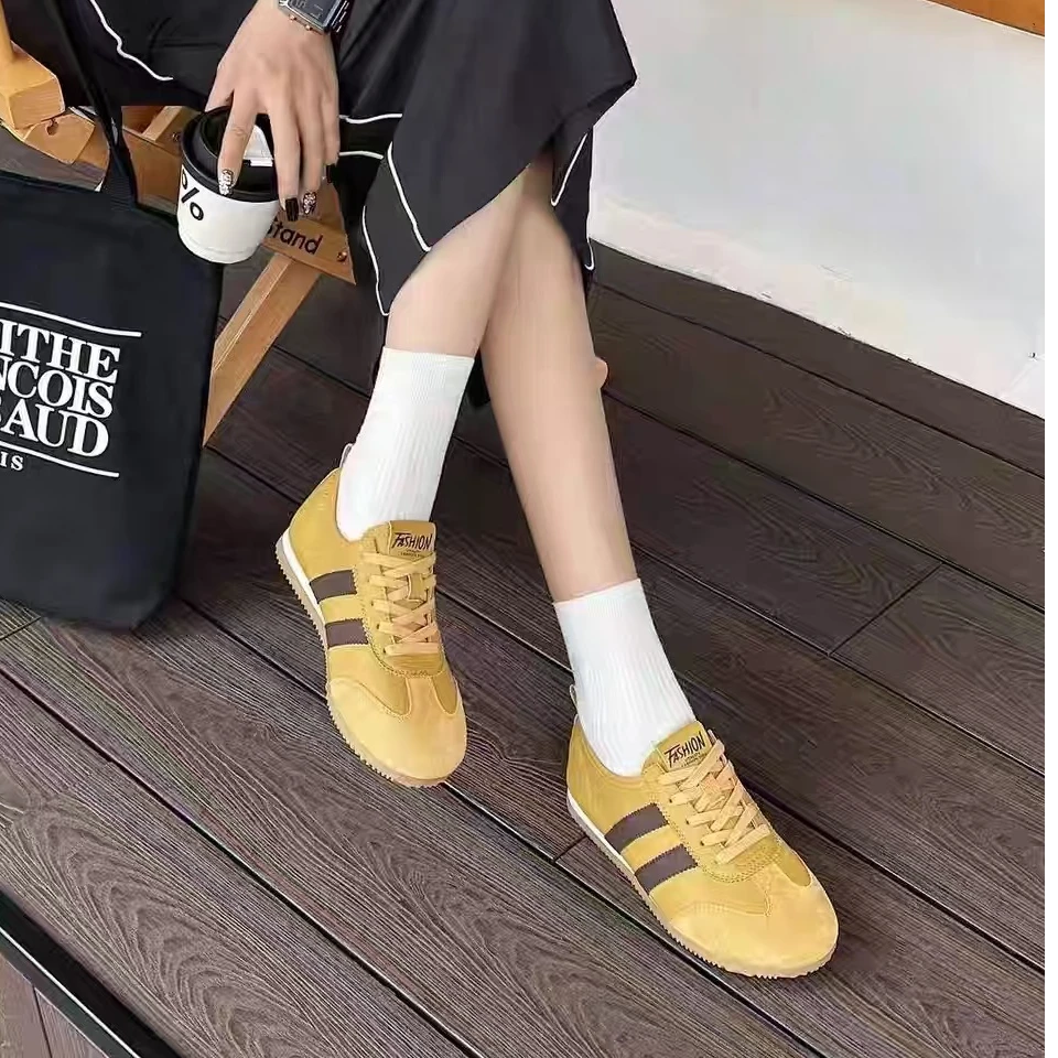 软底低跟女鞋斜杠拼色系带休闲鞋6136