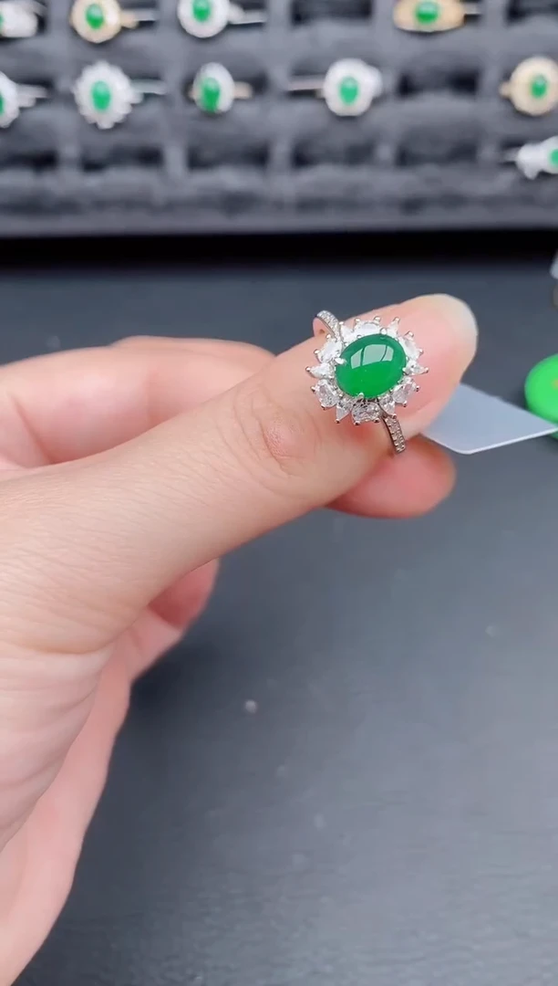 银S925镶嵌戒指翡翠天然a货翡翠76