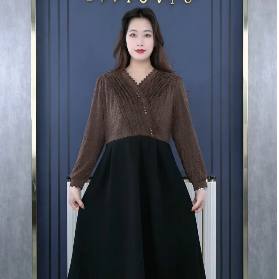 薇姐大码秋冬新款显瘦气质时尚百搭中长款连衣裙241369