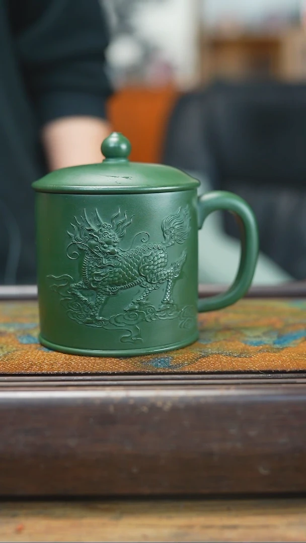 【闪购商品】紫砂茶杯3.7 墨绿尼  麒麟 盖杯