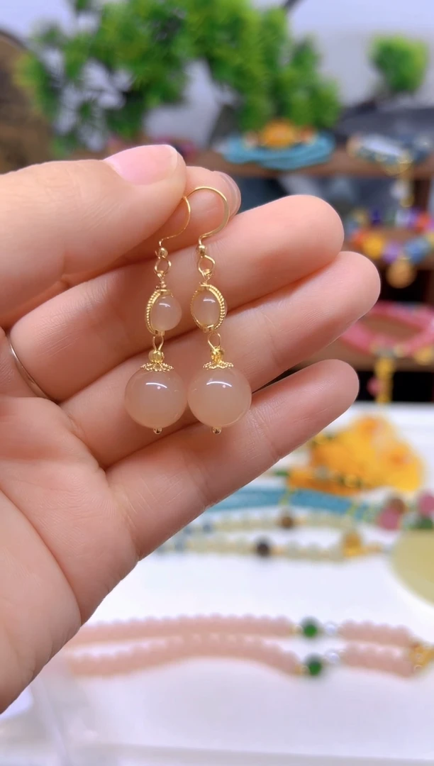 和田玉14K金镶嵌耳饰E803