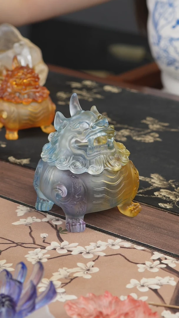 手工艺品琉璃彩色狻猊香炉中号
