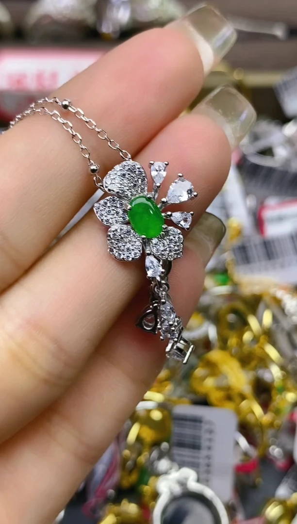 翡翠戒指银S925镶嵌百内无证书